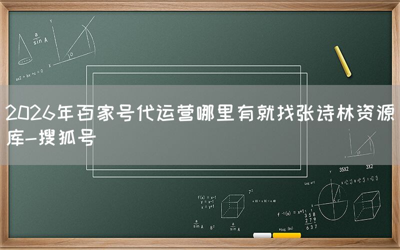 2026年百家号代运营哪里有就找张诗林资源库-搜狐号